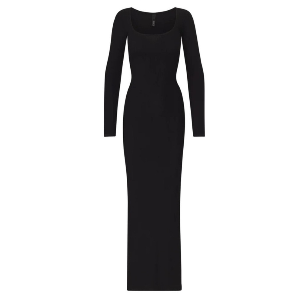 SKIMS Long Sleeve Maxi Dress Black NEW